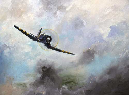 Watercolour painting of the Chance Vought F4U Corsair aircraft