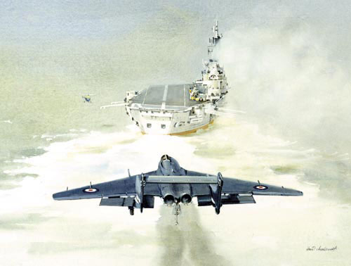 Watercolour painting of the de Havilland Sea Vixen jet fighter.
